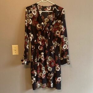 Black Tape Pink and Blue Long Sleeve V-Neck Sundress